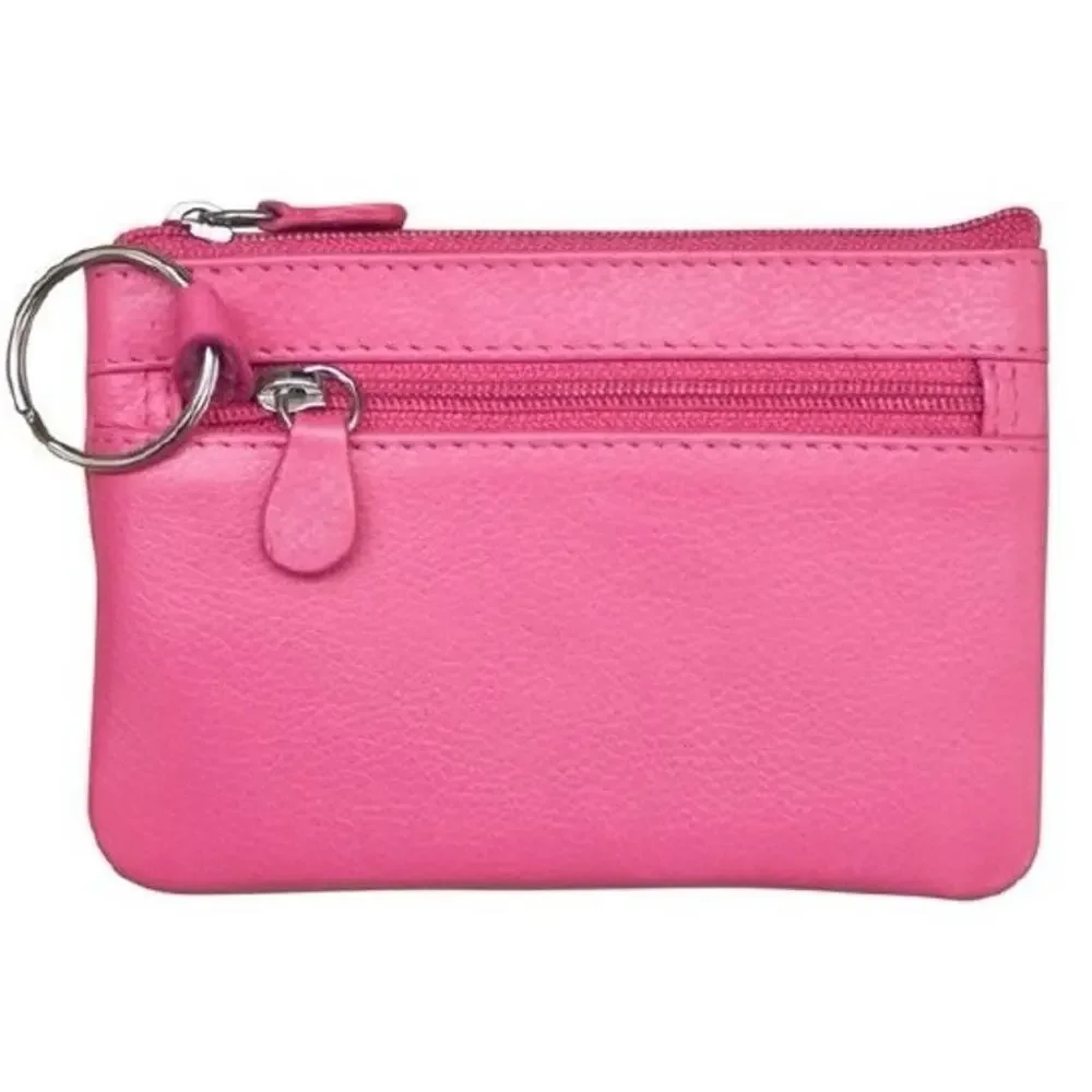 Leather Coin Holder Pouch with Key Ring in Barbiecore Pink, New without Tag